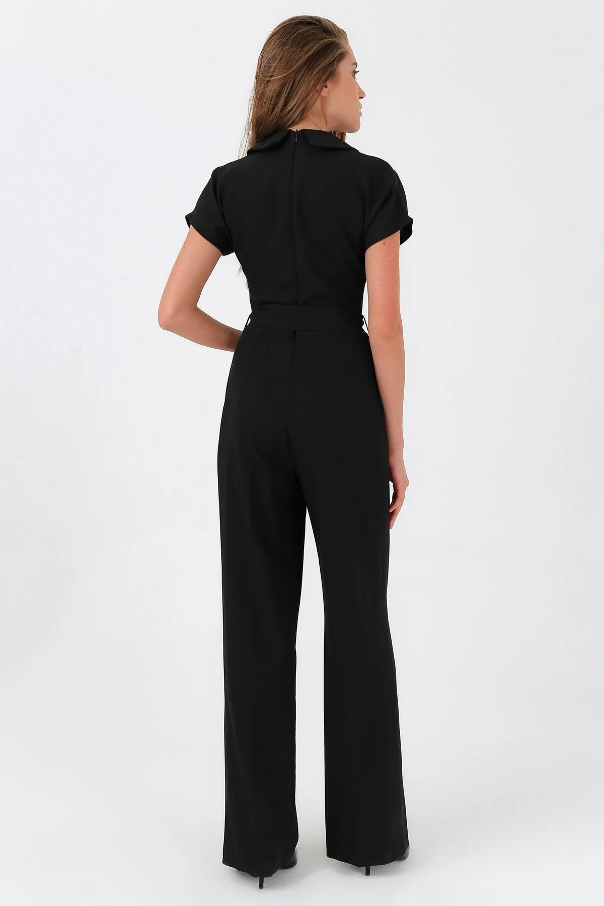 16217 Black Jacket Collar Jumpsuit