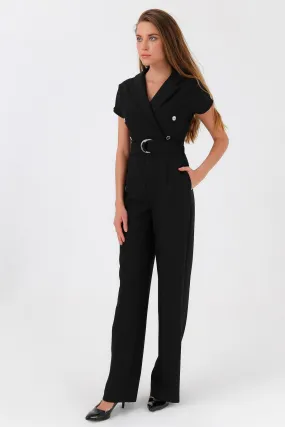 16217 Black Jacket Collar Jumpsuit