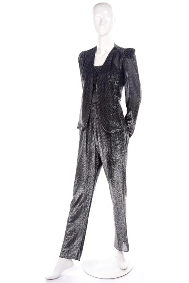 1970s Silver Metallic Lurex Jumpsuit & Jacket