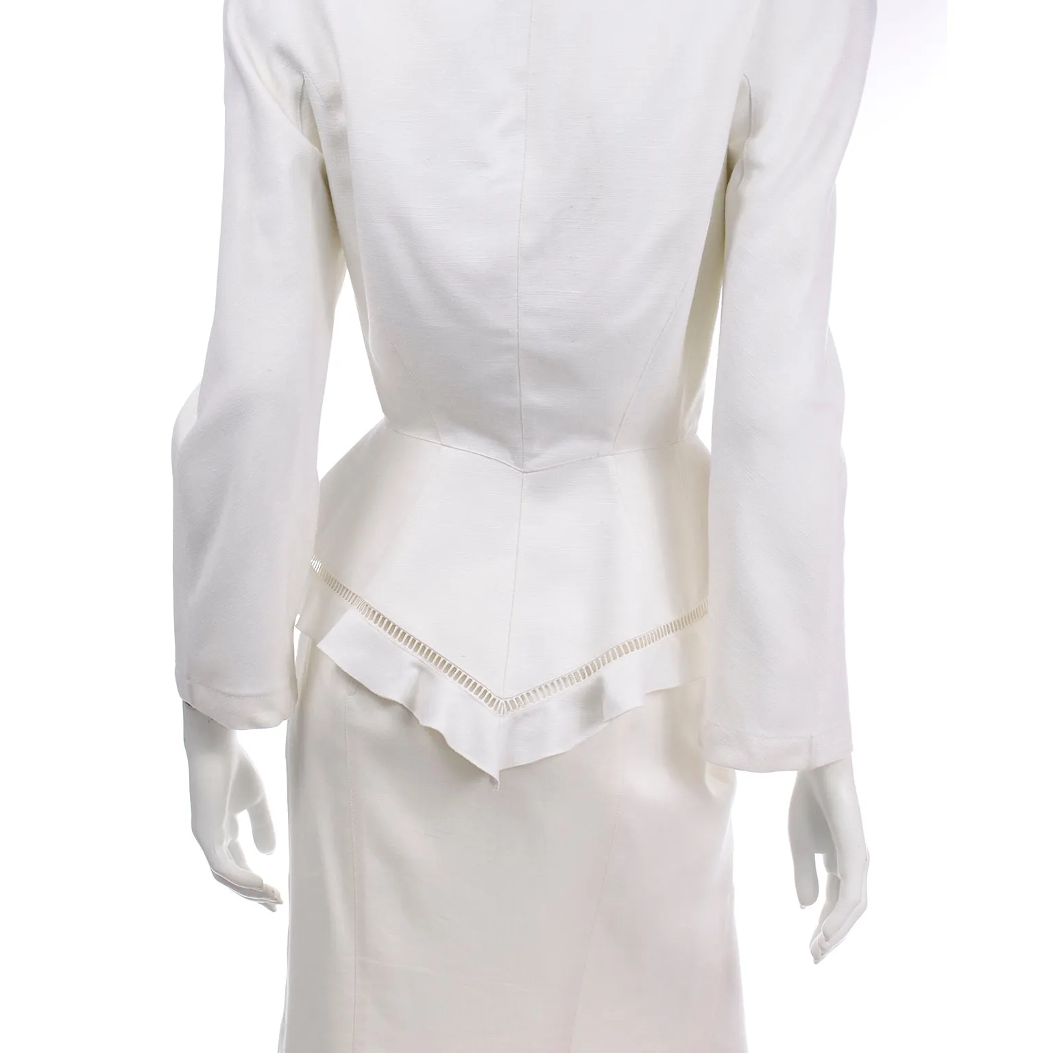 1980s Thierry Mugler Vintage Ivory Linen Blend Skirt & Jacket Suit