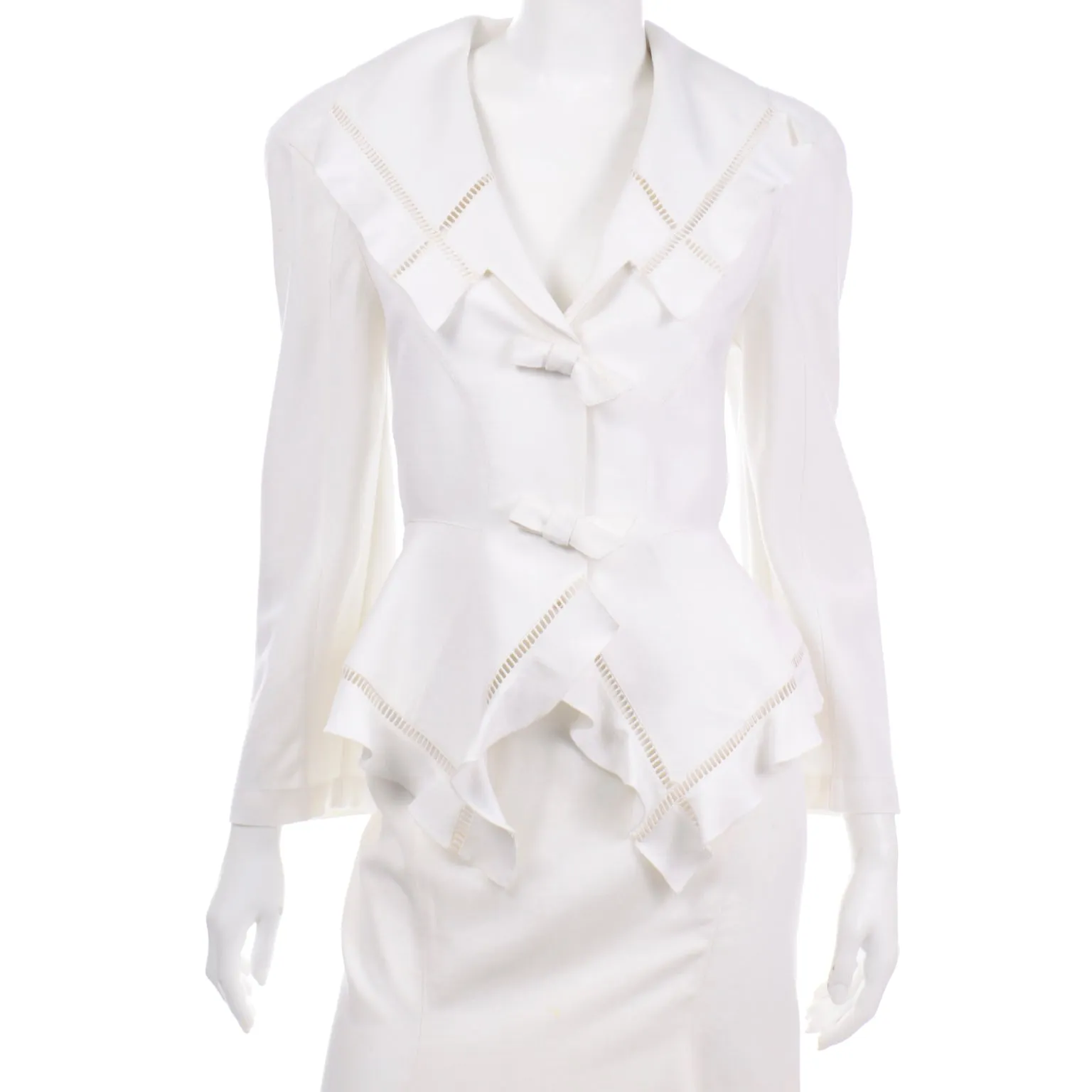 1980s Thierry Mugler Vintage Ivory Linen Blend Skirt & Jacket Suit