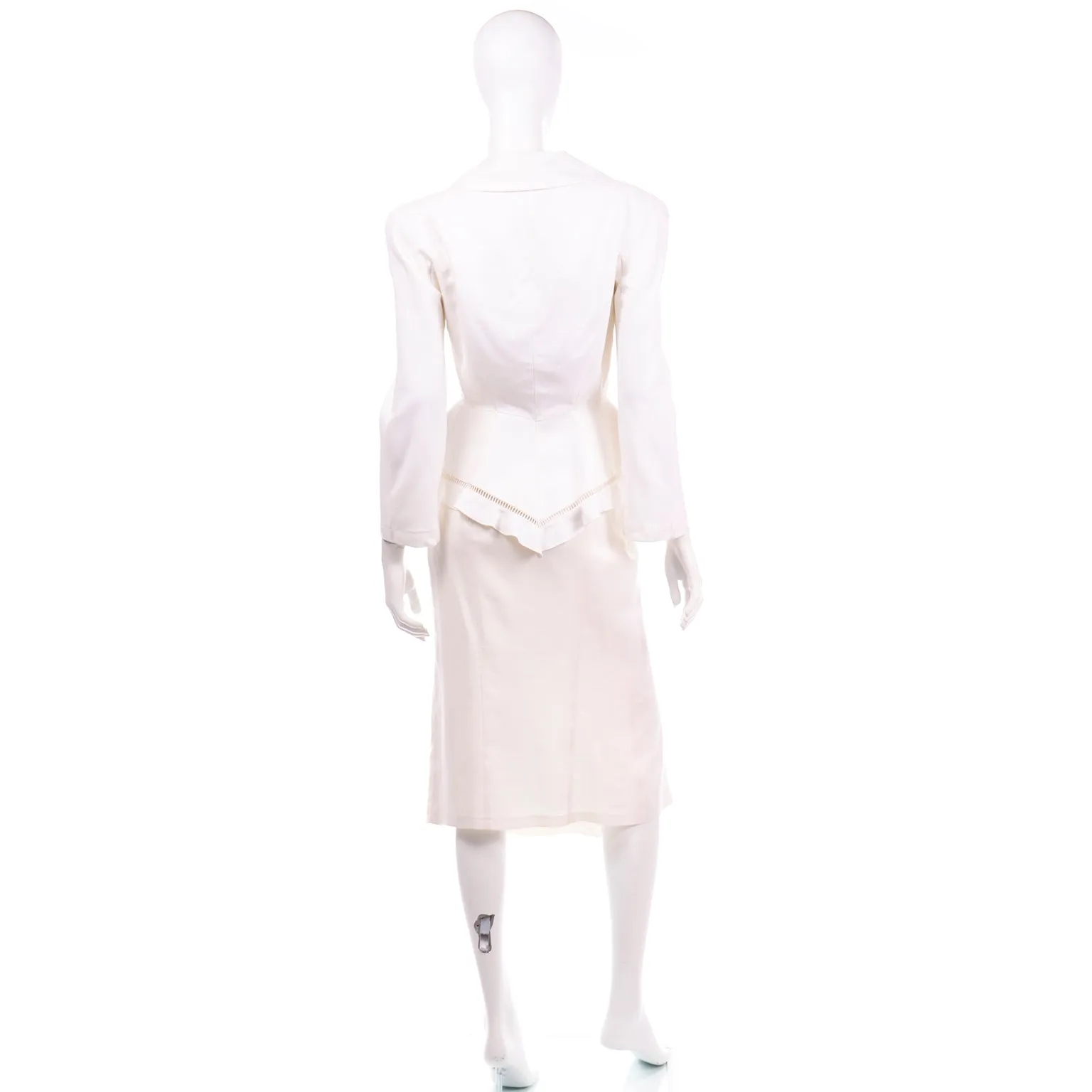 1980s Thierry Mugler Vintage Ivory Linen Blend Skirt & Jacket Suit