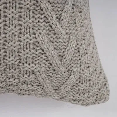 20"x20" Oversize Chunky Sweater Knit Square Throw Pillow Light Gray - Evergrace