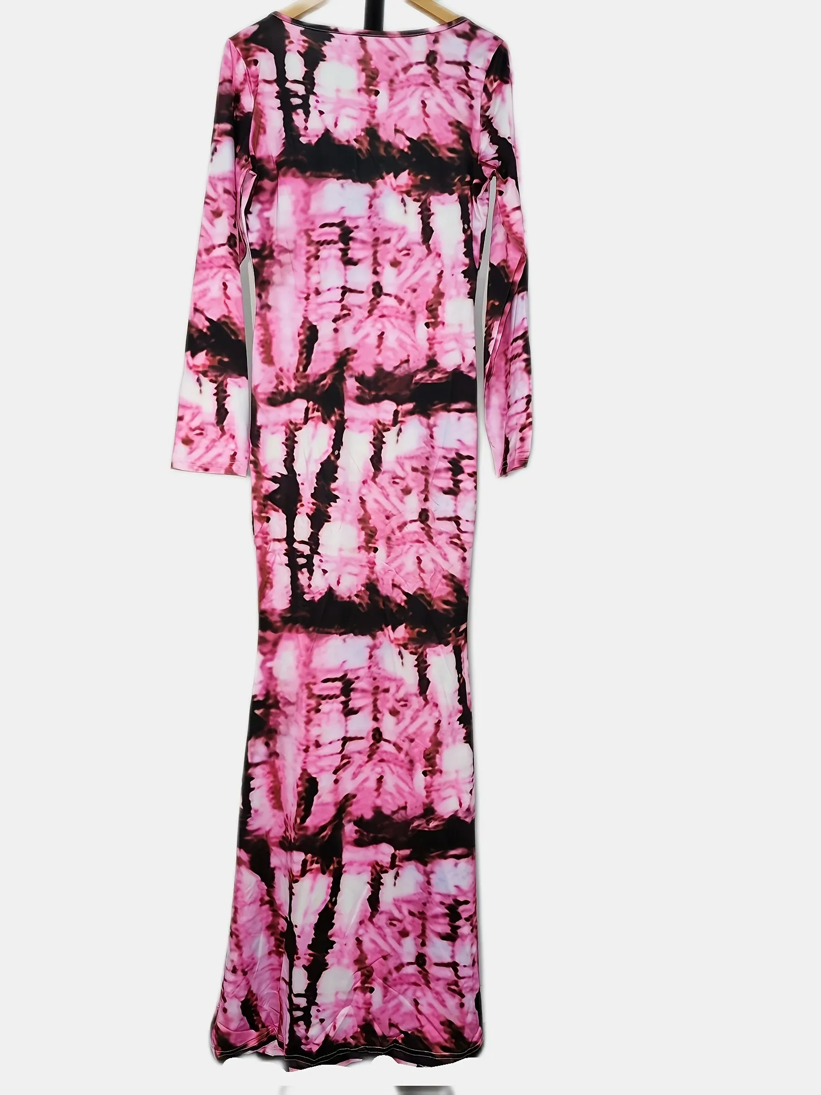 Abstract Print Bodycon Dress, Sexy Long Sleeve Maxi Dress, Women's Clothing