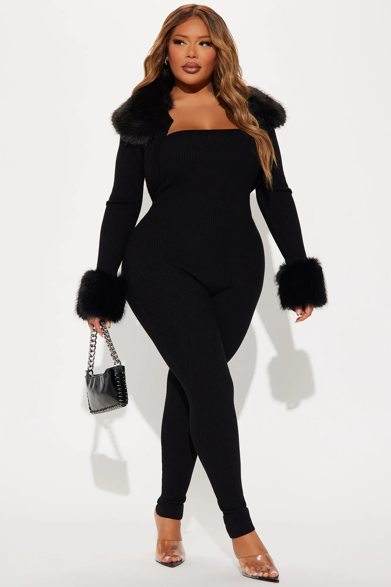 All Yours Sweater 2 Piece Jumpsuit Set - Black