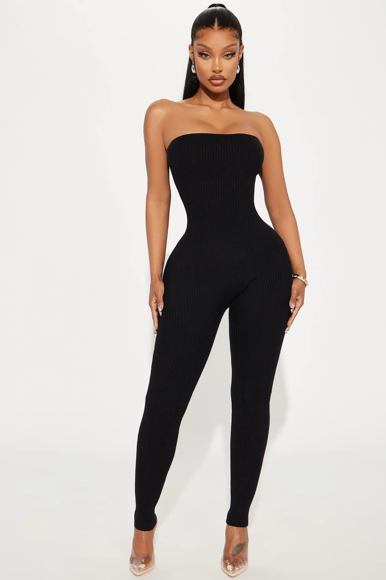 All Yours Sweater 2 Piece Jumpsuit Set - Black