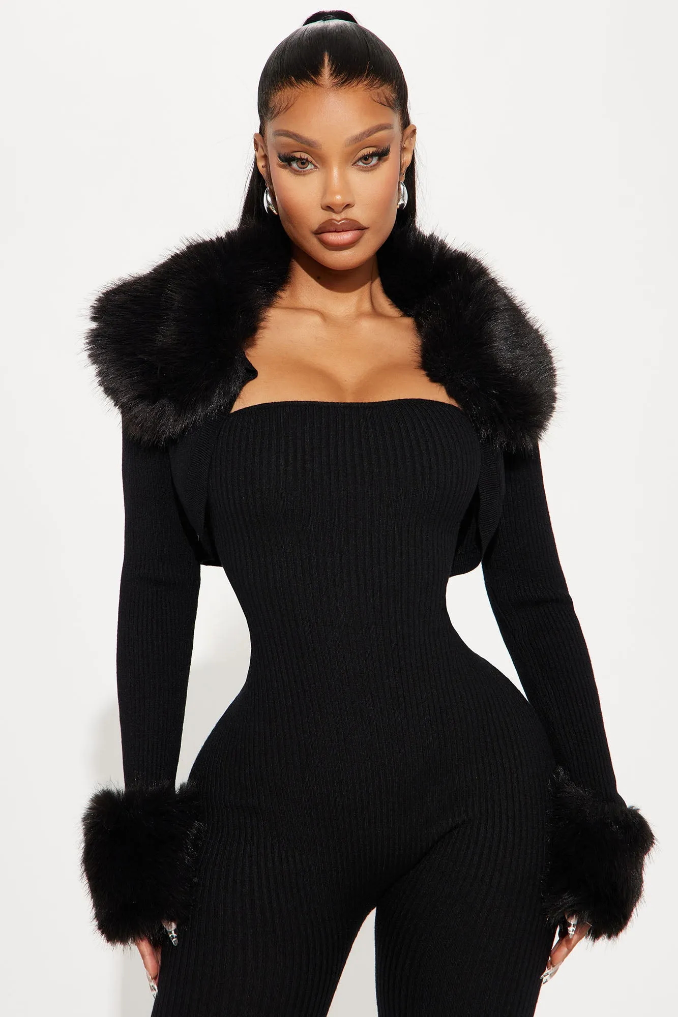 All Yours Sweater 2 Piece Jumpsuit Set - Black