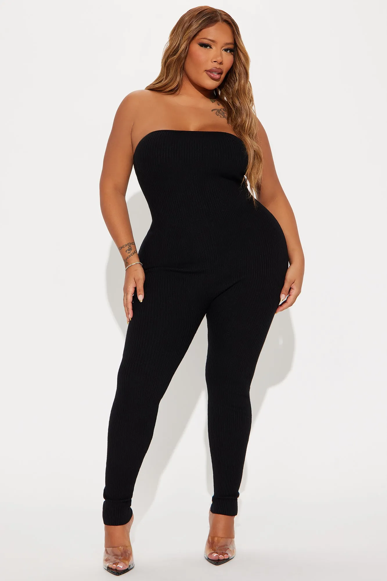 All Yours Sweater 2 Piece Jumpsuit Set - Black