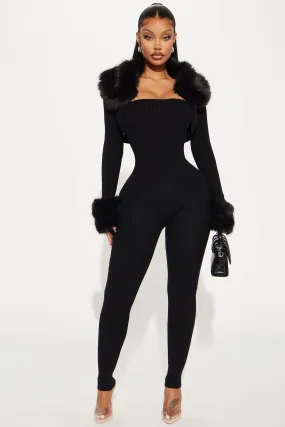 All Yours Sweater 2 Piece Jumpsuit Set - Black