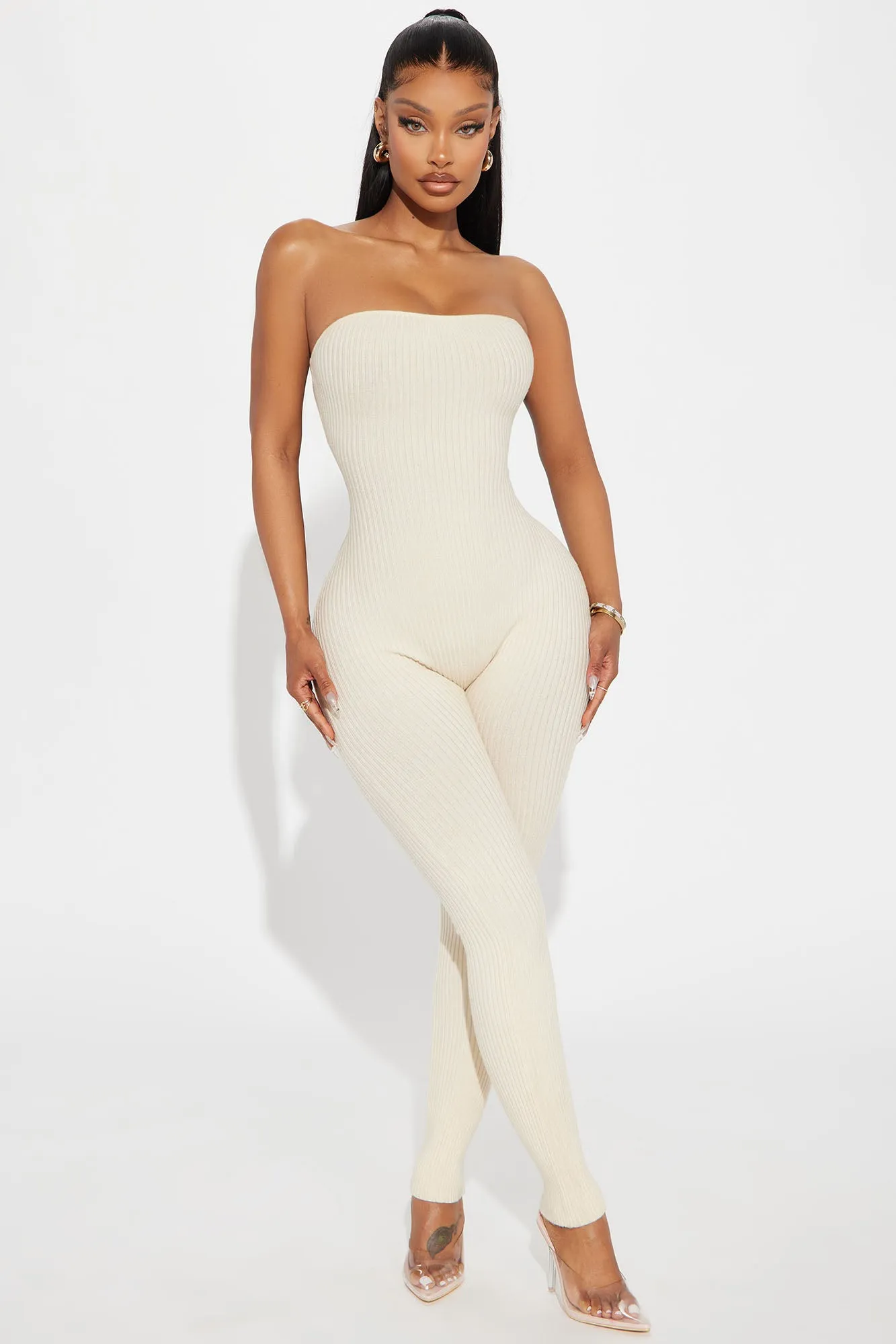 All Yours Sweater 2 Piece Jumpsuit Set - Cream