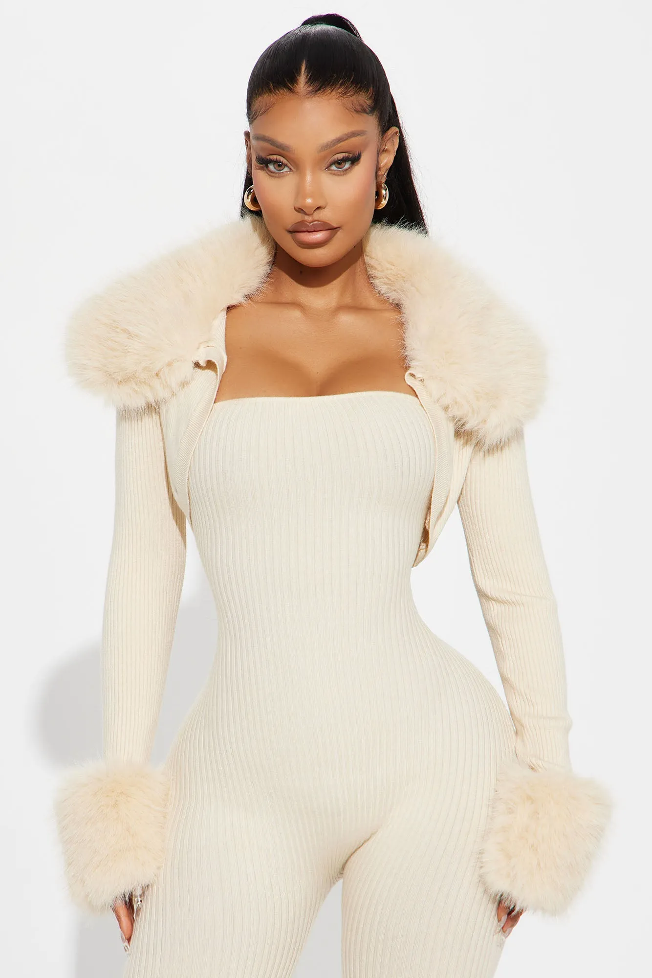 All Yours Sweater 2 Piece Jumpsuit Set - Cream