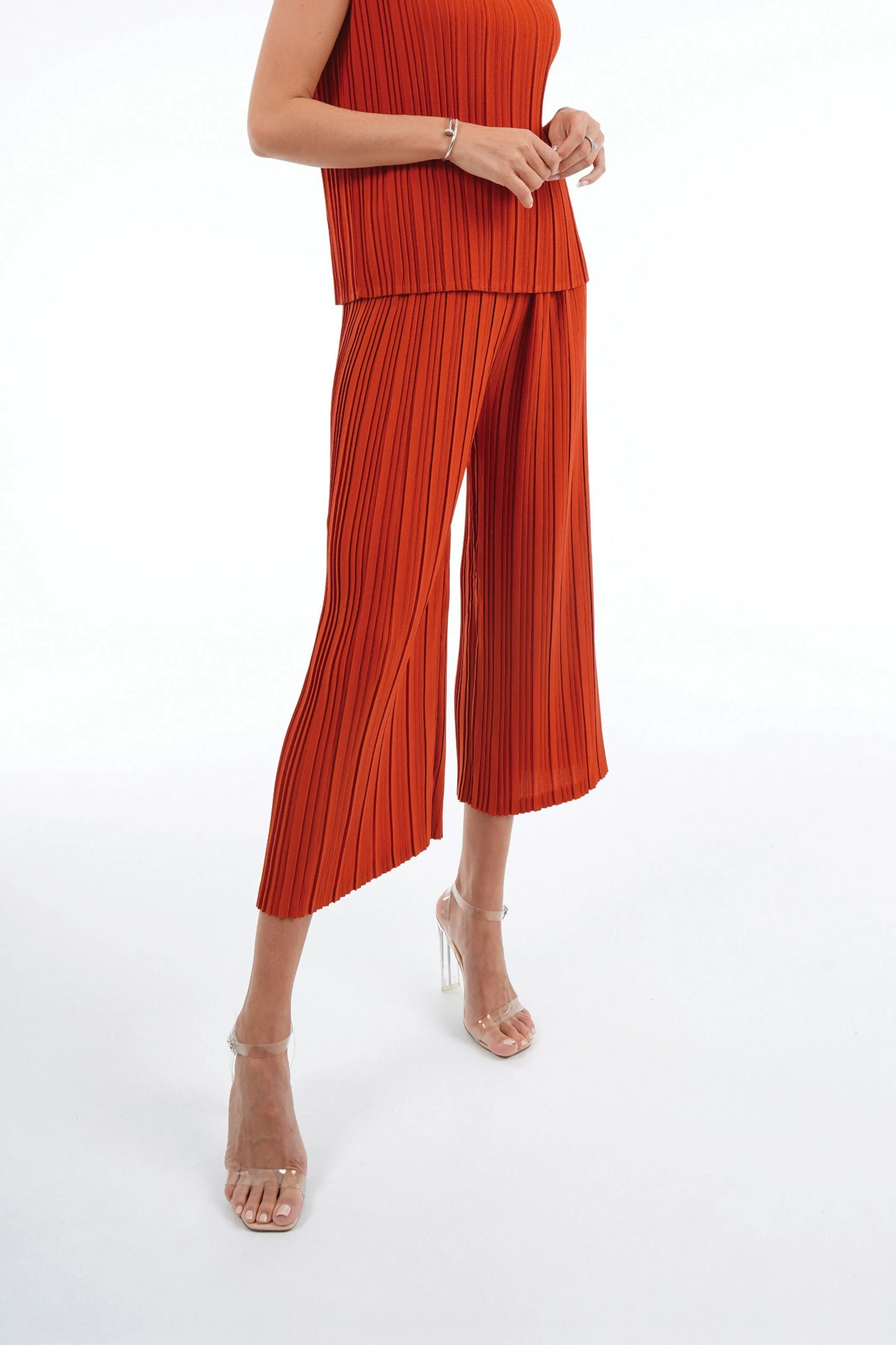 Andrea Small Pleat Straight Cut Pants (Matte Fabric)