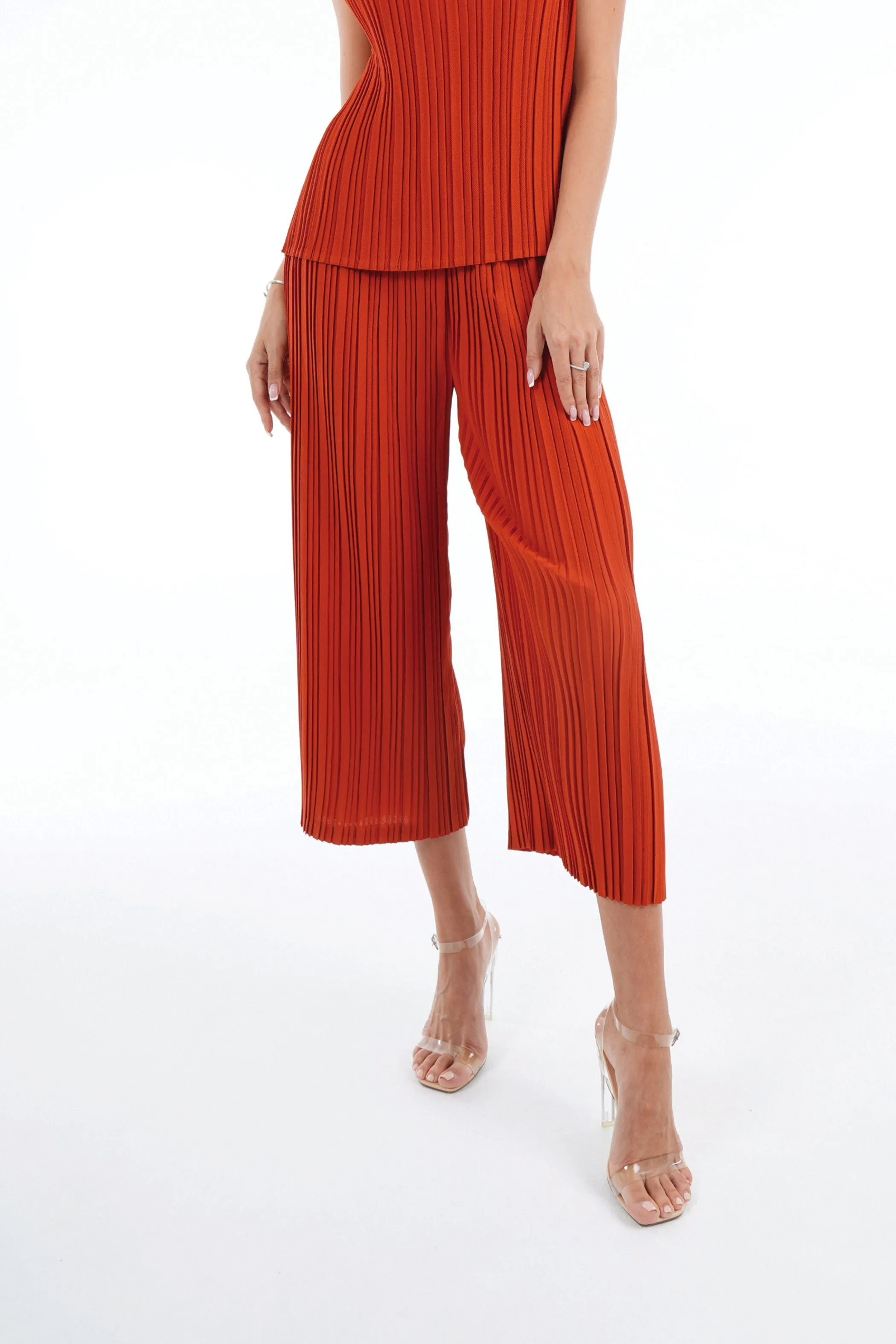 Andrea Small Pleat Straight Cut Pants (Matte Fabric)