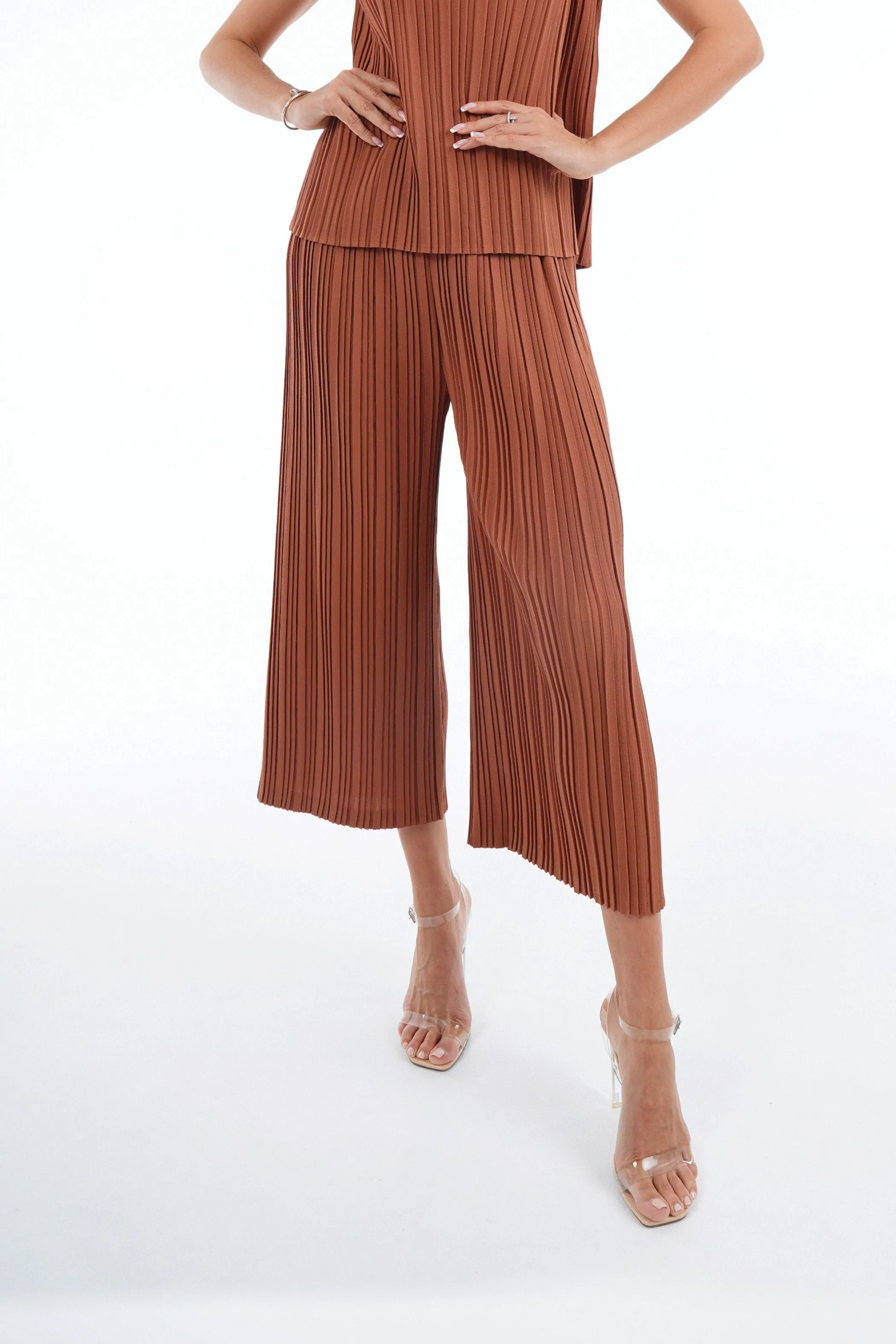 Andrea Small Pleat Straight Cut Pants (Matte Fabric)