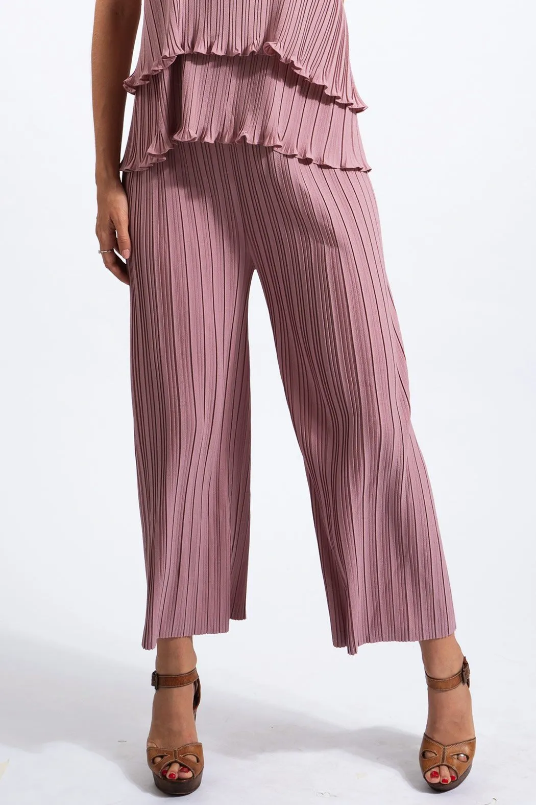 Andrea Small Pleat Straight Cut Pants (Matte Fabric)