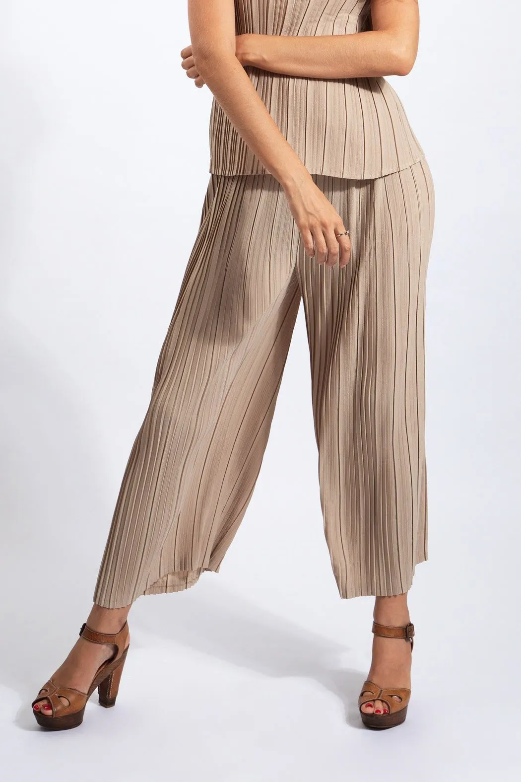 Andrea Small Pleat Straight Cut Pants (Matte Fabric)