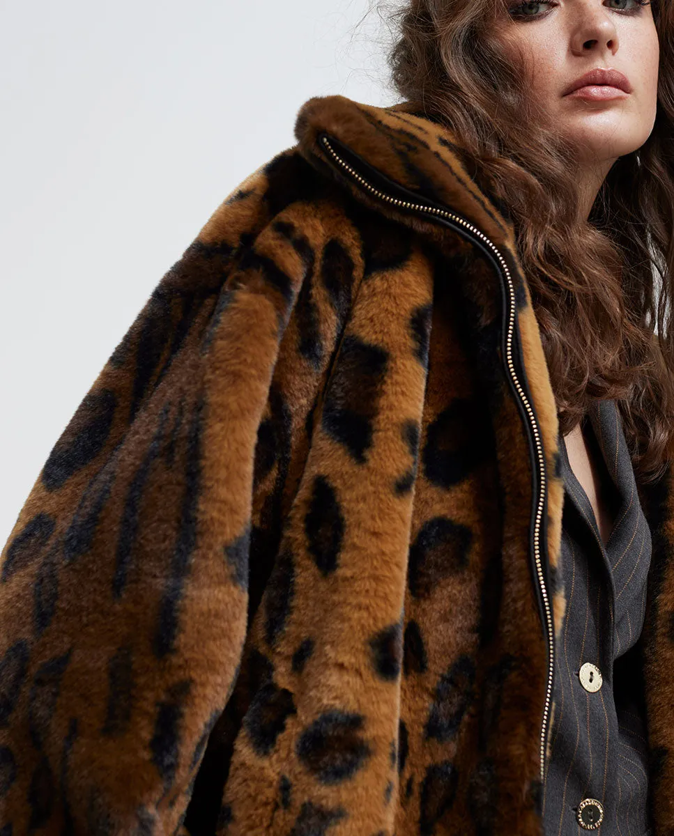 Animal print faux fur jacket