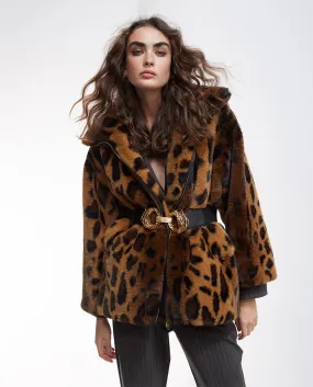 Animal print faux fur jacket