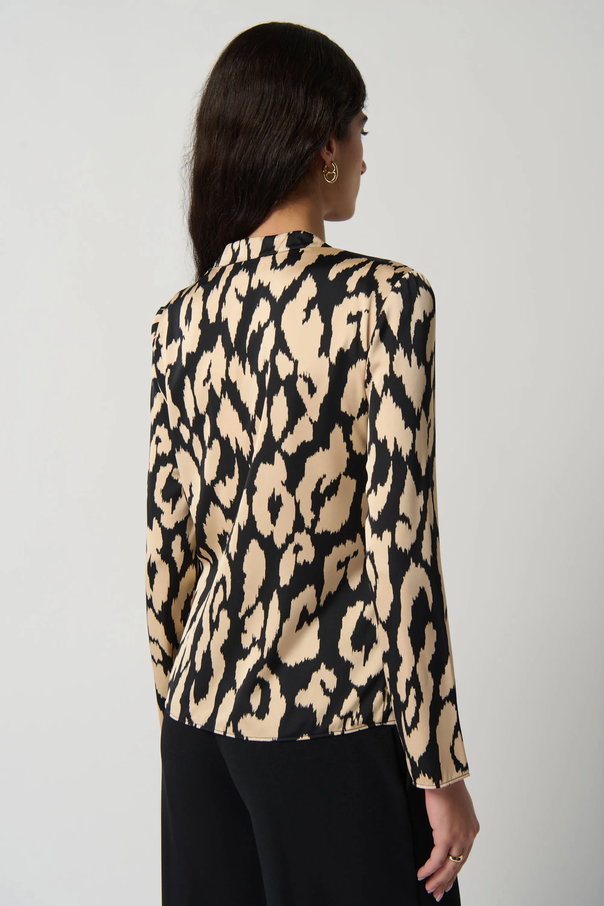 Animal Print Flared Satin Top