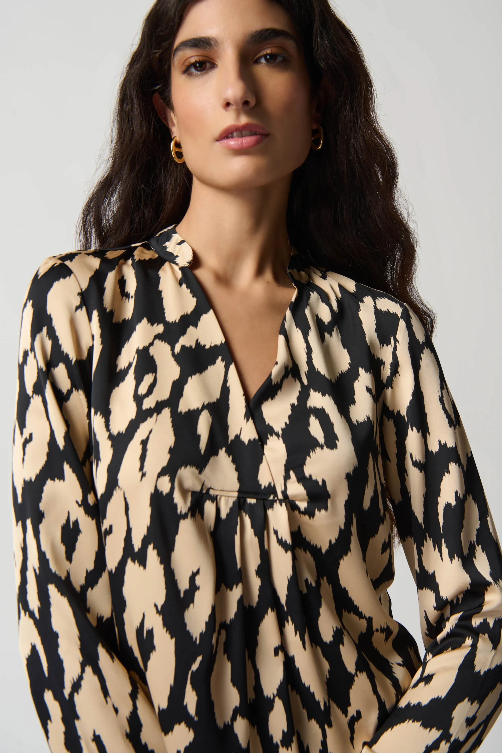 Animal Print Flared Satin Top