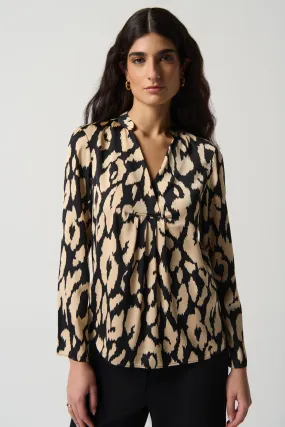 Animal Print Flared Satin Top