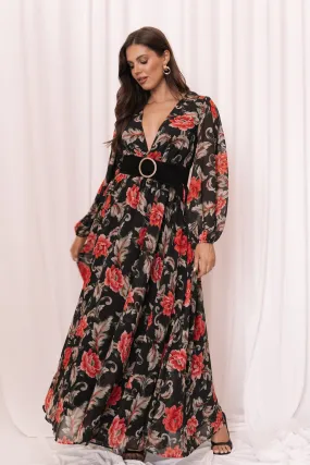 Anisa Maxi Dress - Black Floral