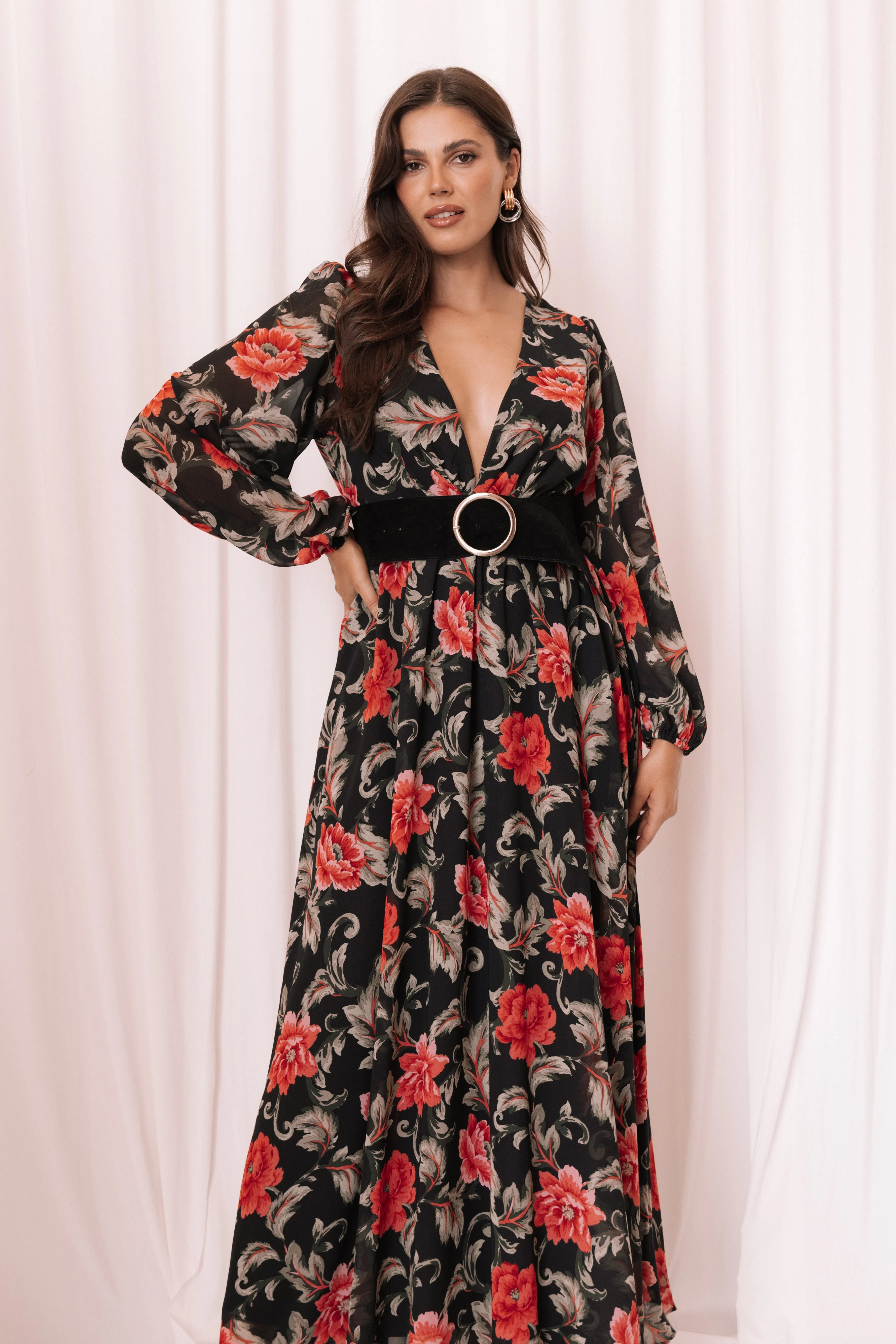 Anisa Maxi Dress - Black Floral