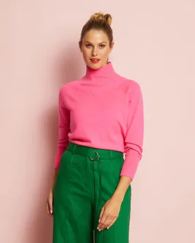 Arlington Milne Zoe Cashmere Knit Roll Neck Sweater- Pink