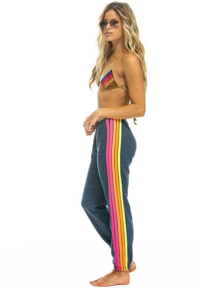 Aviator Nation 5 Stripe Sweatpant in Heather Grey/Neon Rainbow