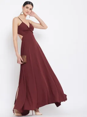 Berrylush Women Solid Maroon Strappy V-Neck A-Line Maxi Dress