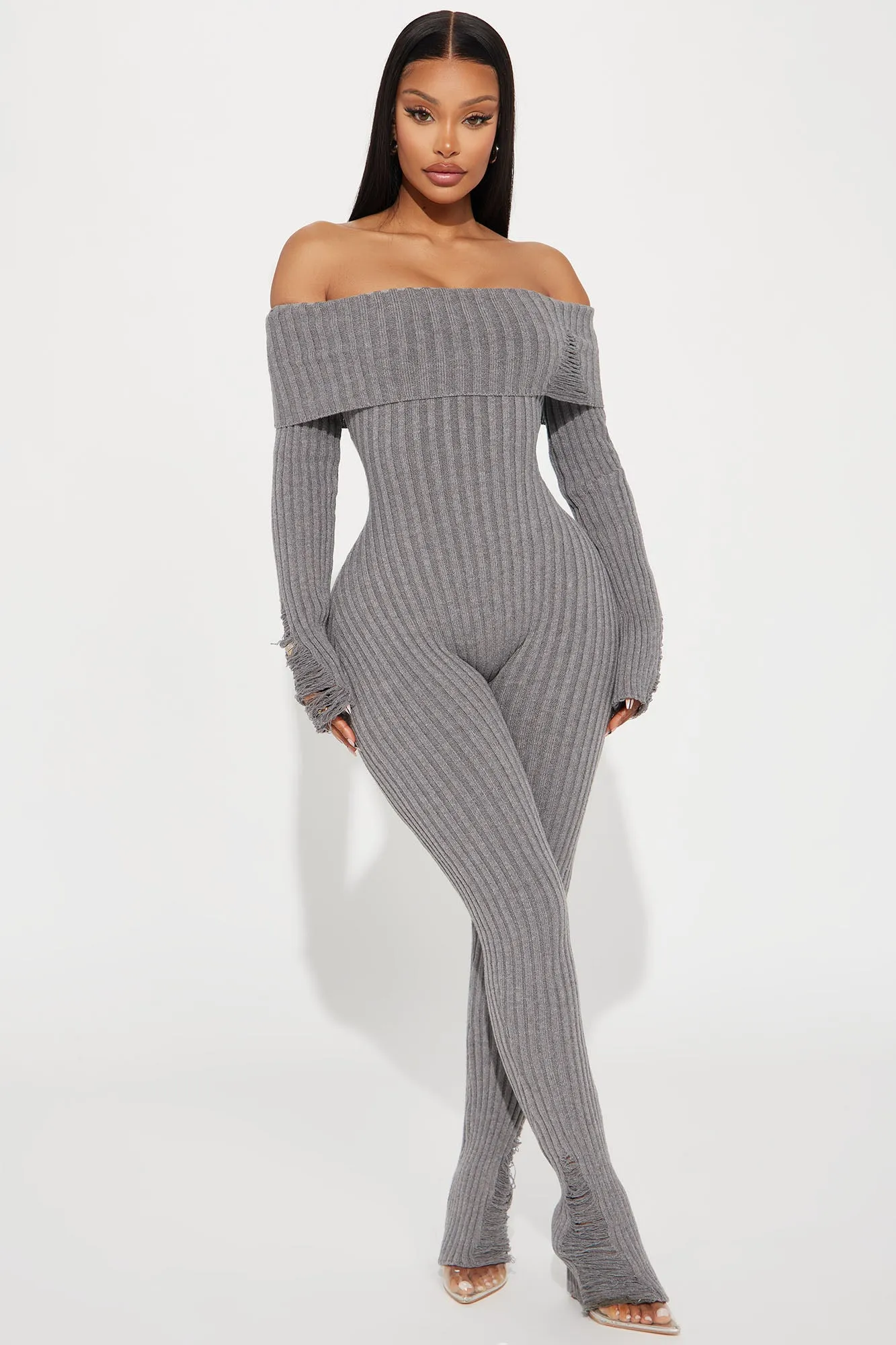 Better Days Sweater Jumpsuit - Heather Grey