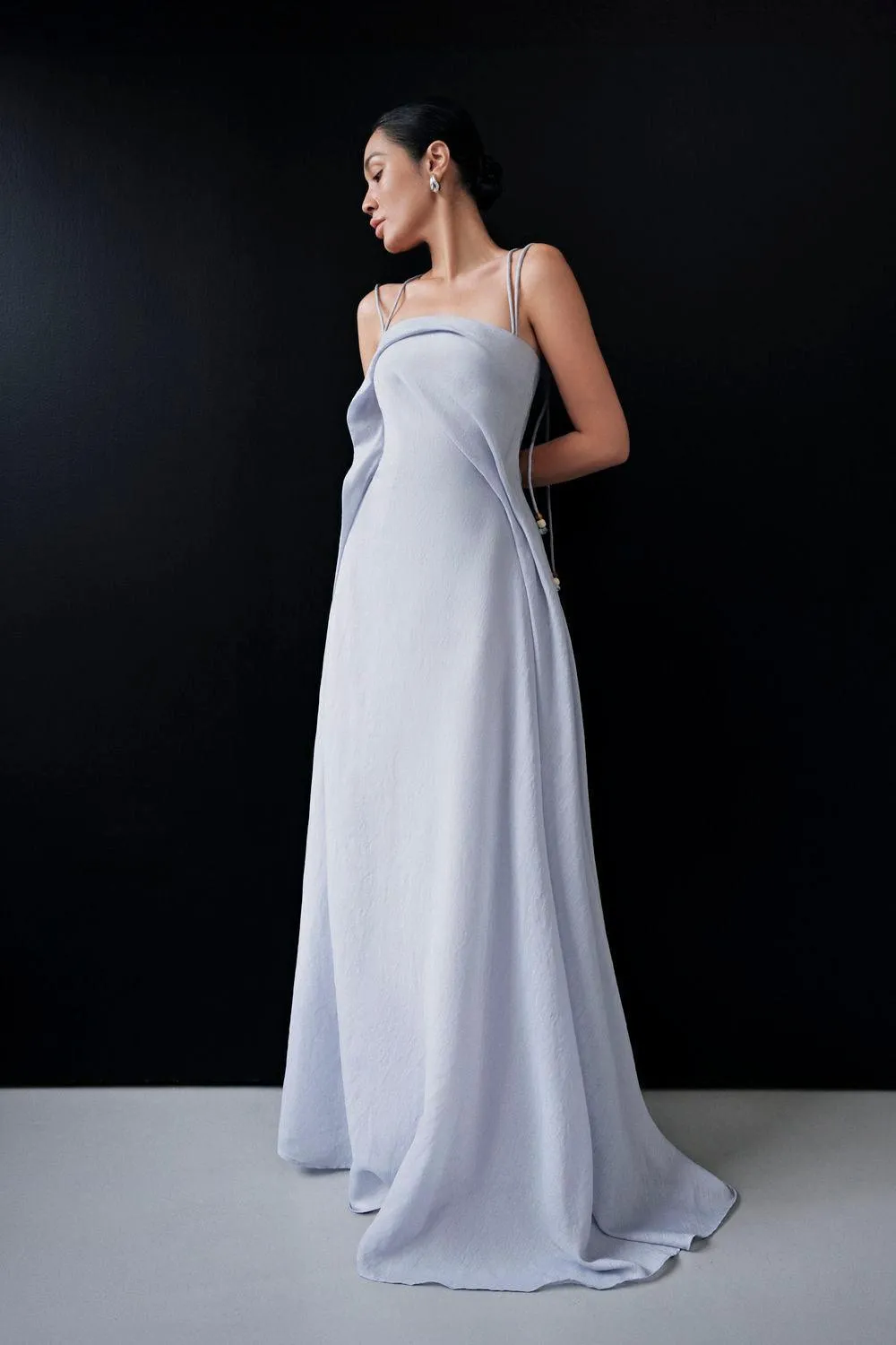 Bich Tuyen A-line Spaghetti Strap Silk Organza Floor Length Dress