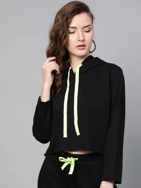 Black Boxy Crop Sweatshirt Hoodie