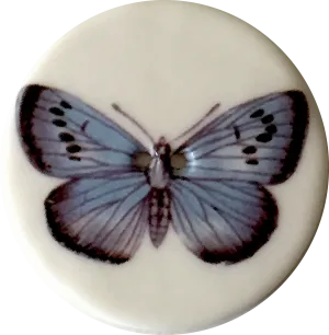 Blue Butterfly Porcelain Button 1-1/8"