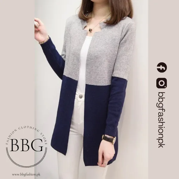 Blue Contrast Long Sleeve Fashion Cardigan Sweater