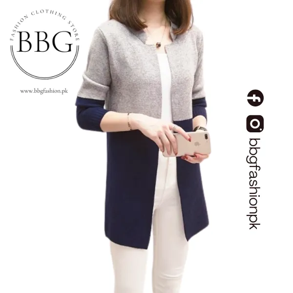 Blue Contrast Long Sleeve Fashion Cardigan Sweater