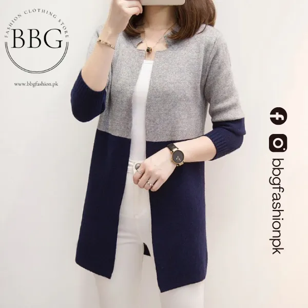 Blue Contrast Long Sleeve Fashion Cardigan Sweater