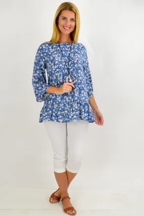 Blue White Floral Tunic Blouse