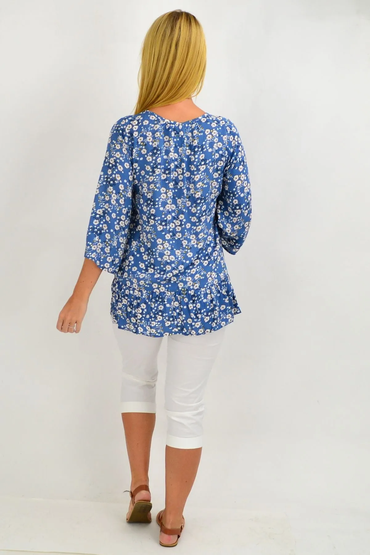 Blue White Floral Tunic Blouse