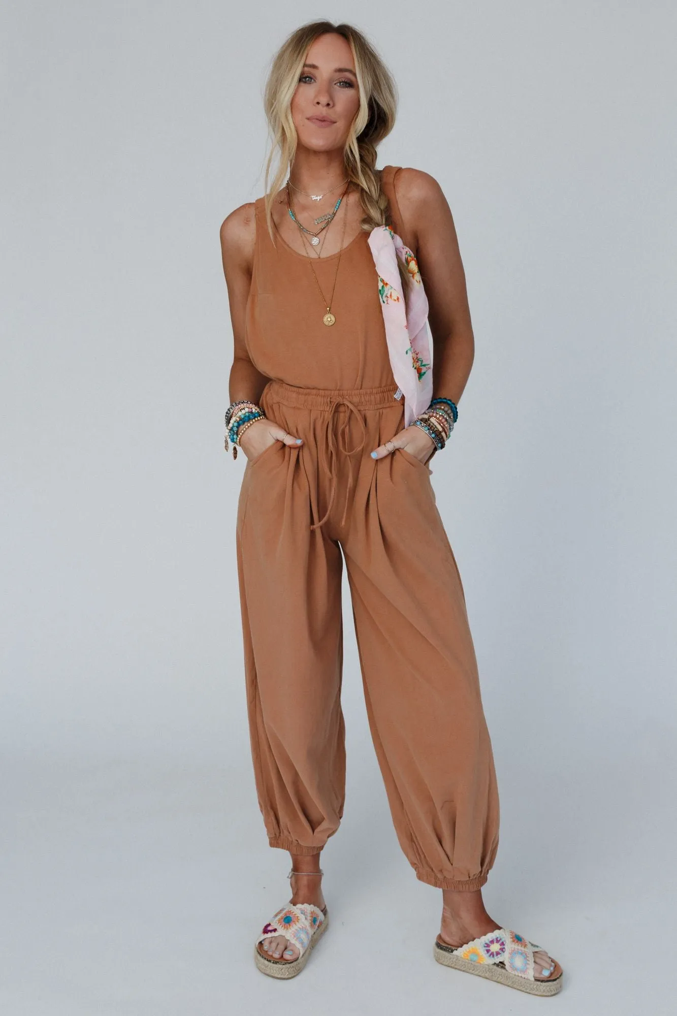 Breezy Back Knit Jumpsuit - Butterscotch