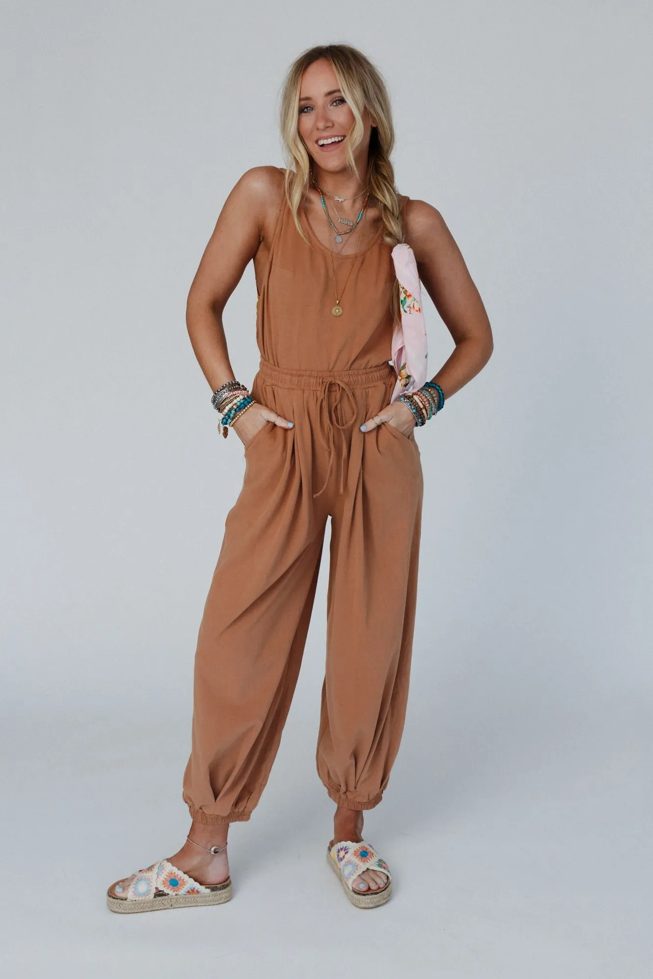 Breezy Back Knit Jumpsuit - Butterscotch