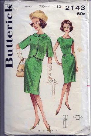 Butterick 2143 Vintage Sewing Pattern 1960s Ladies Sheath Dress Bolero Jacket