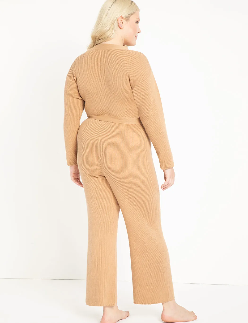 Button Front Sweater Jumpsuit In Tan