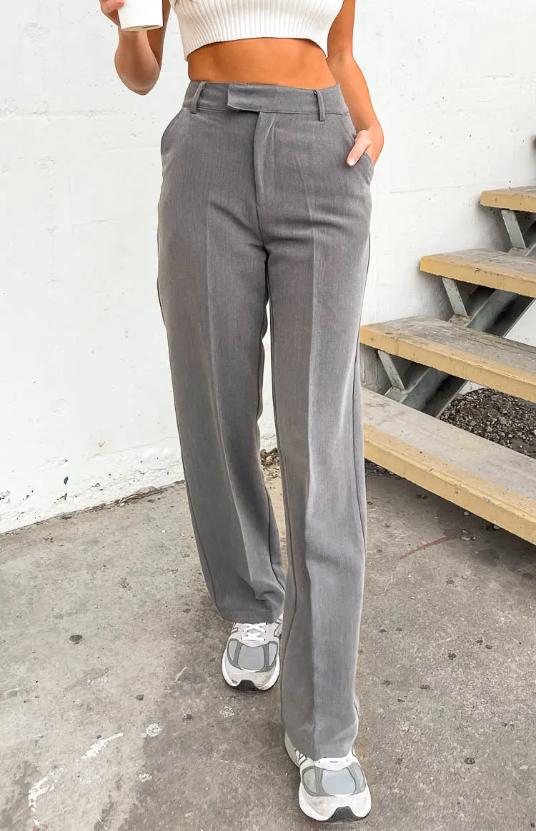 Cabo Grey Straight Leg High Waisted Tailored Pant