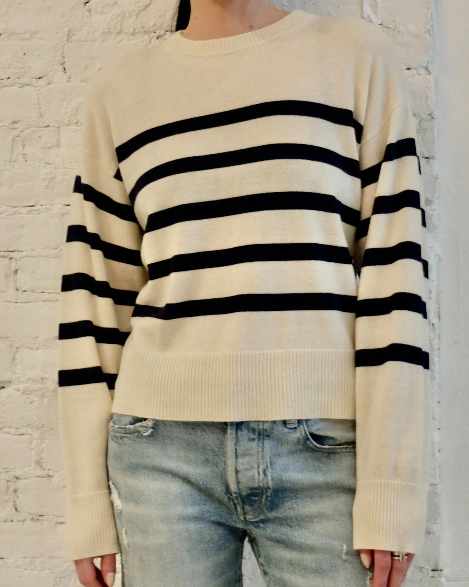 Cashmere Crewneck Sweater - Navy Stripe