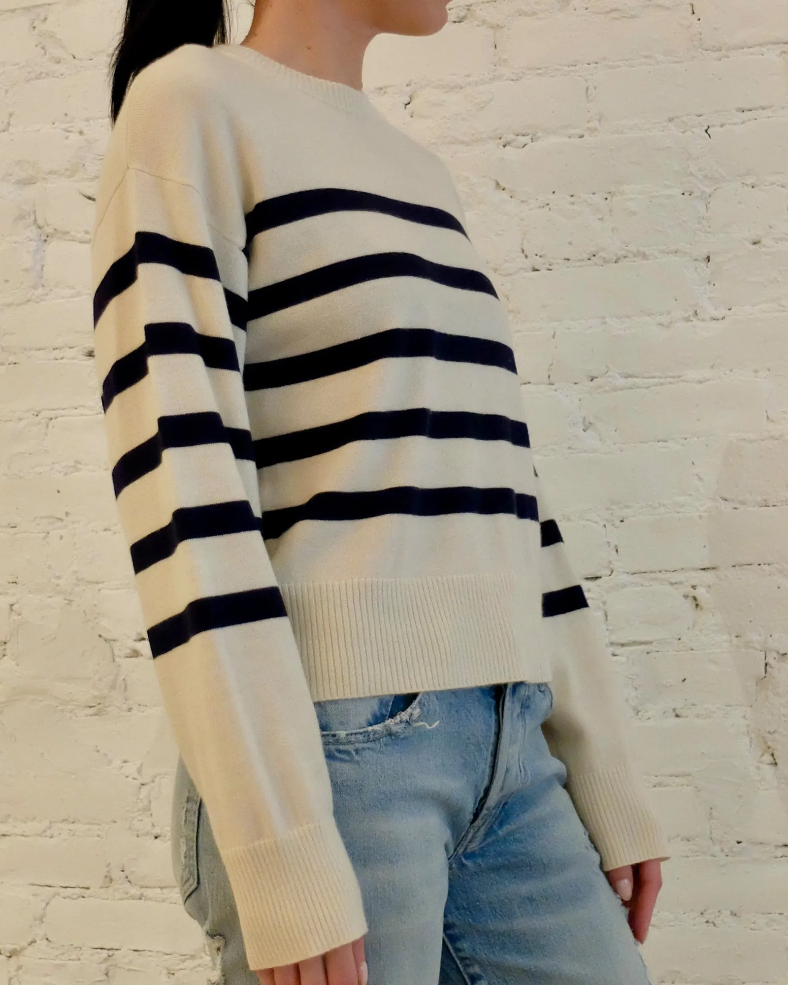 Cashmere Crewneck Sweater - Navy Stripe