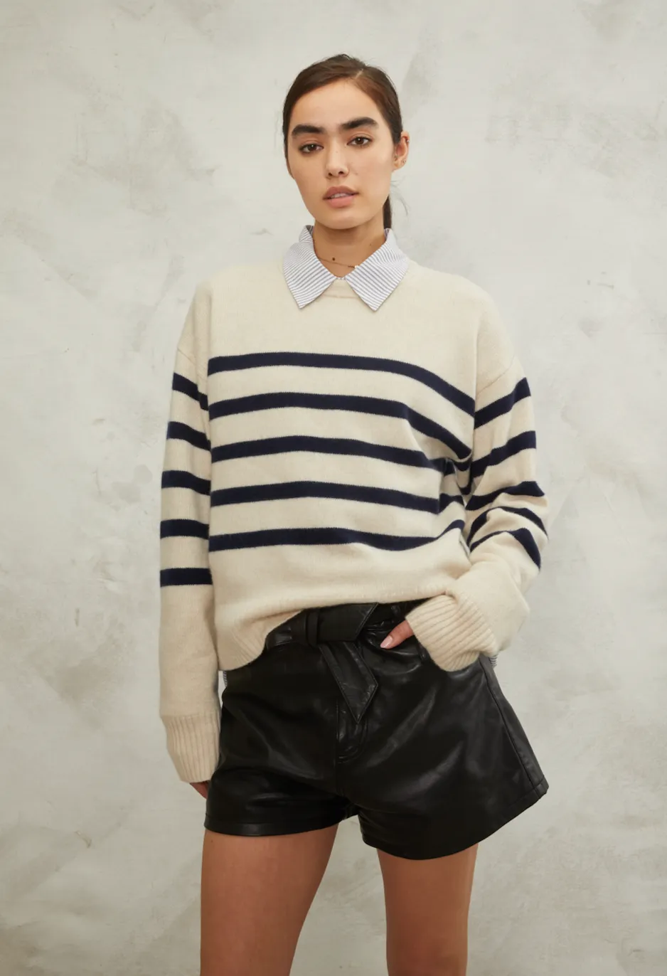 Cashmere Crewneck Sweater - Navy Stripe