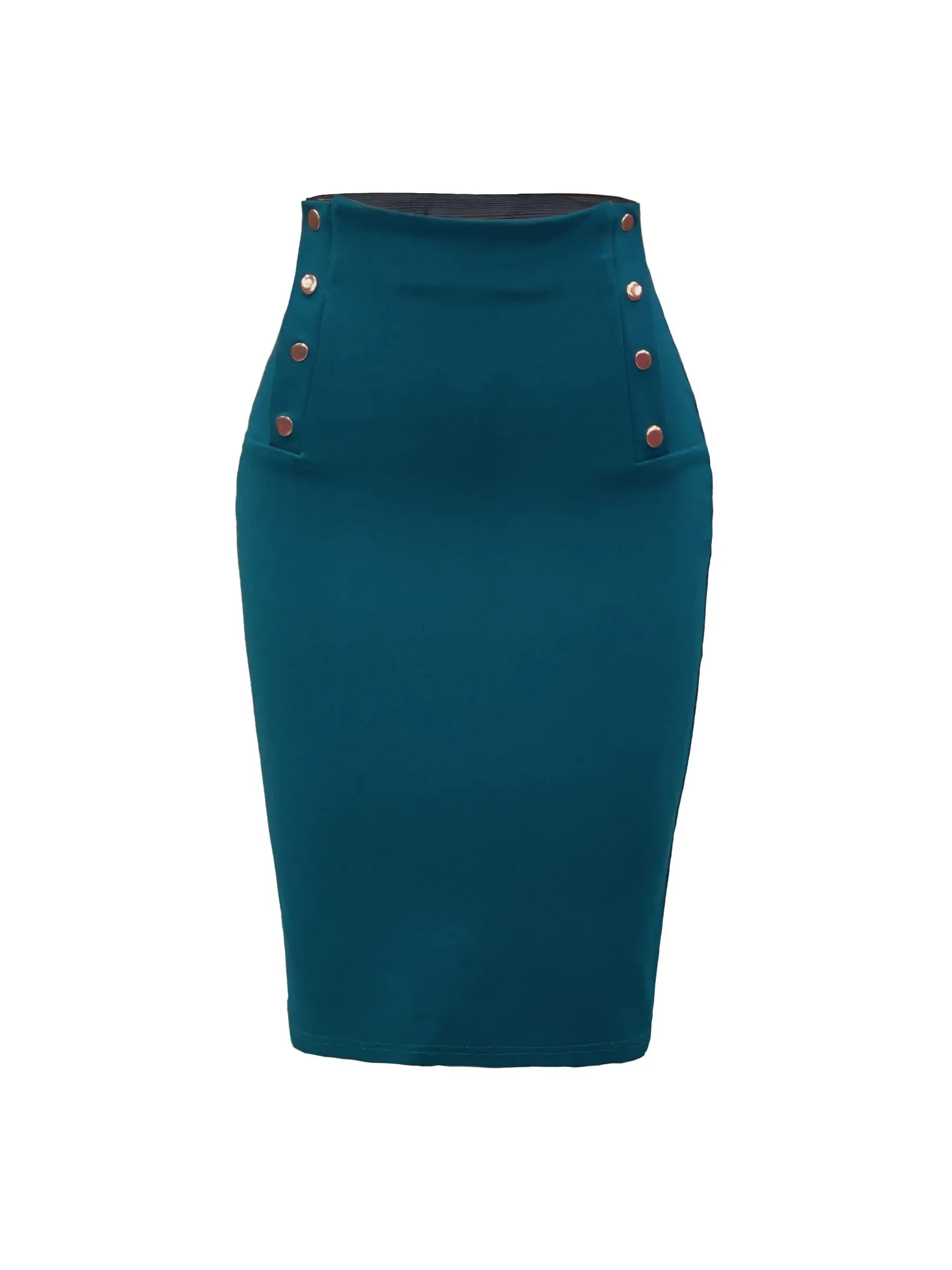 Chic Button Detail Bodycon Skirt - High Waist, Figure-Flattering, Solid Colors - Premium Womens Work to Evening Wear