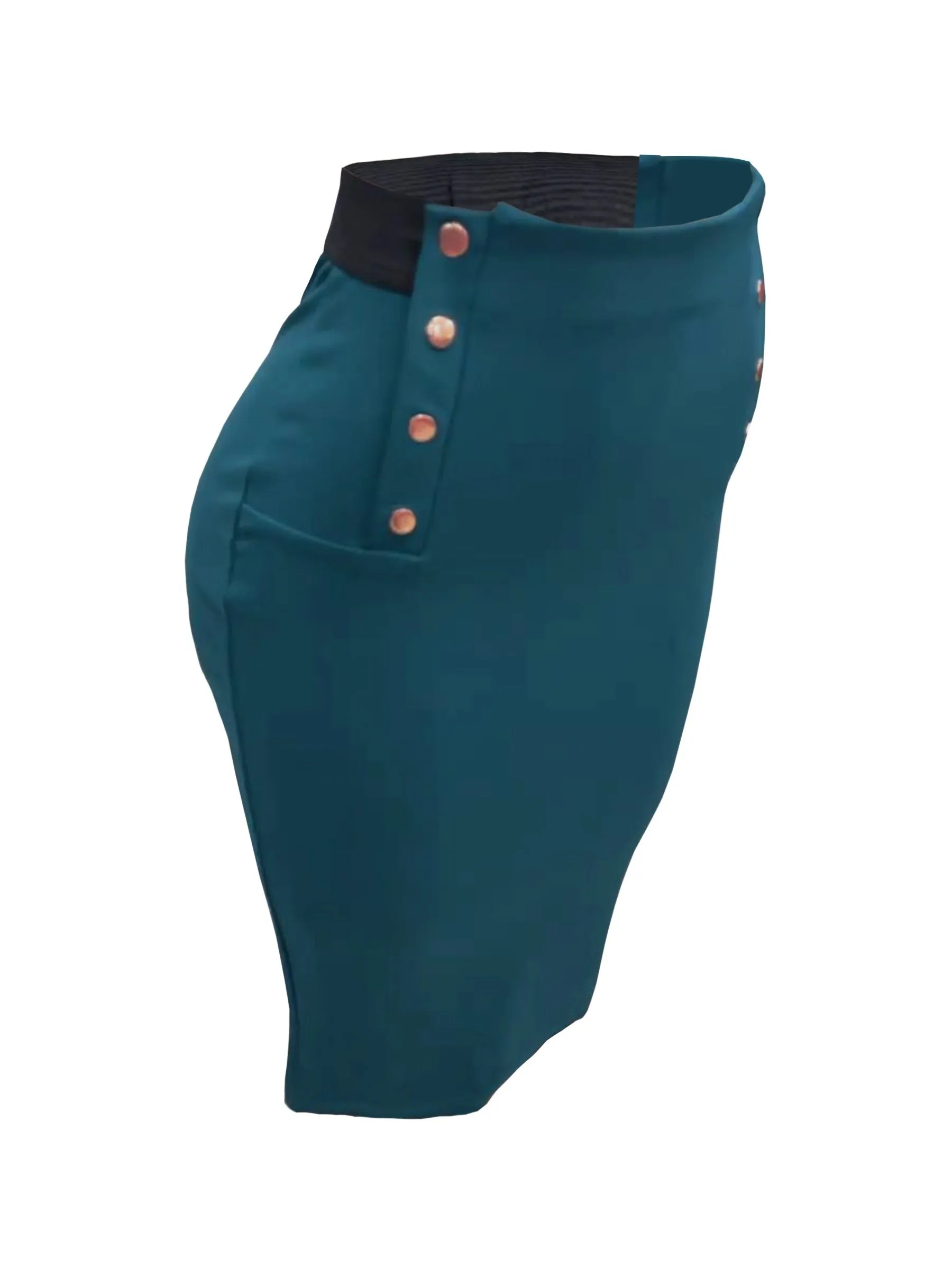 Chic Button Detail Bodycon Skirt - High Waist, Figure-Flattering, Solid Colors - Premium Womens Work to Evening Wear