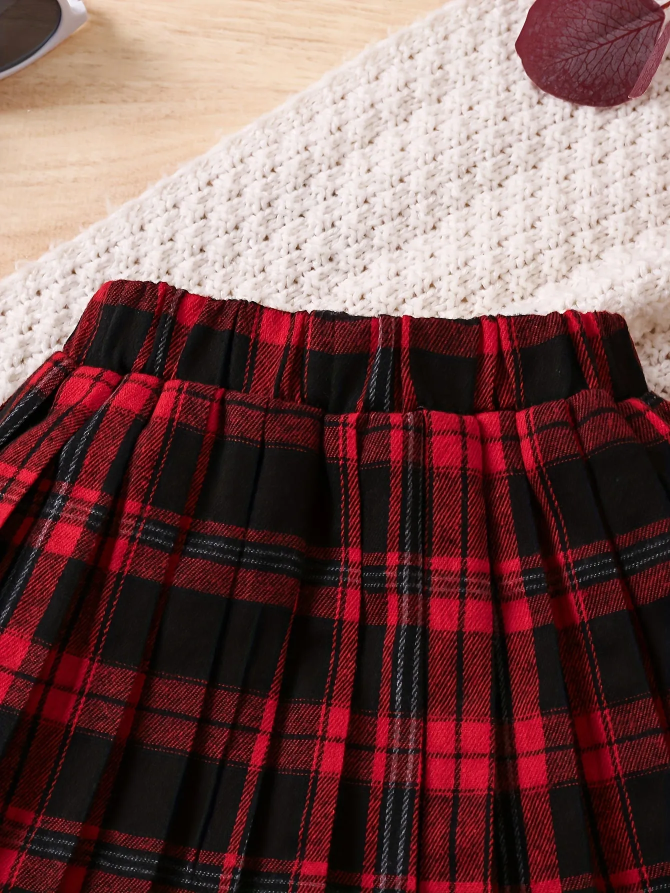 Chic Red Plaid Pleated Skirt for Girls - Perfect Christmas & Birthday Gift, Versatile Preppy Style, Machine Washable